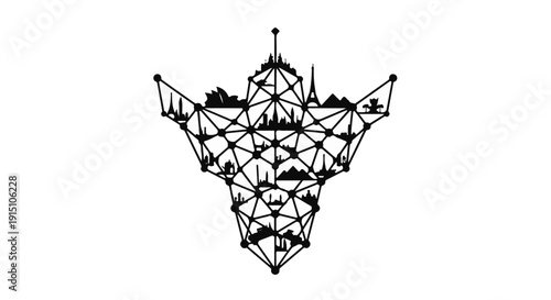 Geometric face mask with cityscape buildings modern abstract illustration for creative design concept