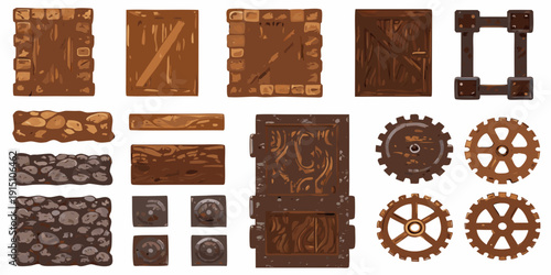 Assorted brown tileset featuring stone gears and dungeon elements