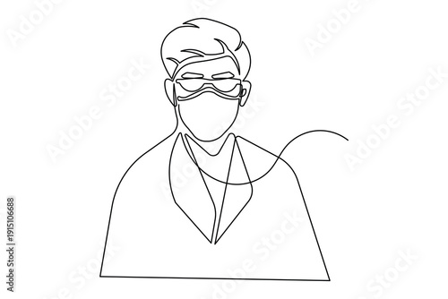 Single line art illustration of medical mask continuous outline drawing simple safety aid