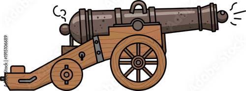 Historic cannon icon representing colonial Brazil, simple flat vector