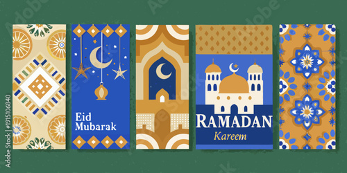 Ramadan kareem and eid mubarak decorative islamic pattern backgrounds