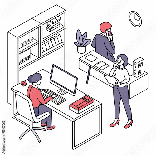 Office workers collaborating and working at their desks