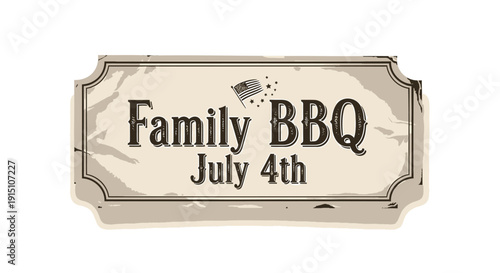Vintage-style Family BBQ ticket label, isolated on transparent background