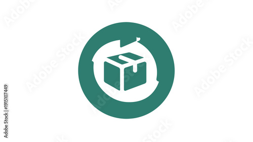 Circular teal symbol with a box in the center, encircled by arrows, against a white background
