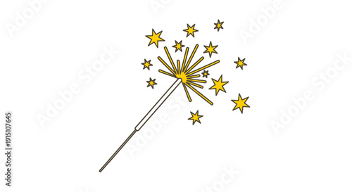 Golden magic wand with sparkling stars, isolated on transparent background