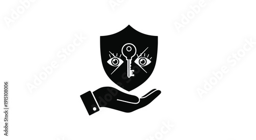Protection security shield icon with eye and key on hand protection concept modern minimalist design