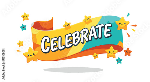 Colorful celebrate banner with stars isolated on transparent background