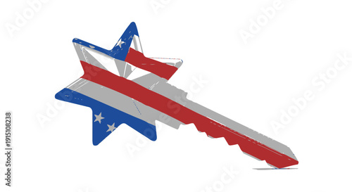 Vector illustration of a patriotic star-shaped key with red, white, and blue colors isolated on transparent background