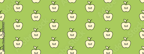Cute apple icons on white background. Seamless pattern with geometric fruits. Cute summer food background drawn with apples, kid vector illustration