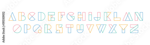 Typography font with geometric alphabet. Modern abstract typeface design with letters in geometry style. Set of English characters and digits, vector illustration