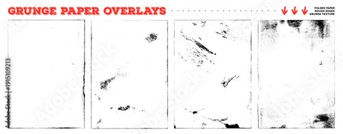 Overlay grainy old texture set. Hand drawn grunge paper worn photocopy print texture. Dirty old overlay set with grange edges and creases. Dust inky noisy frame and cover bg screen.