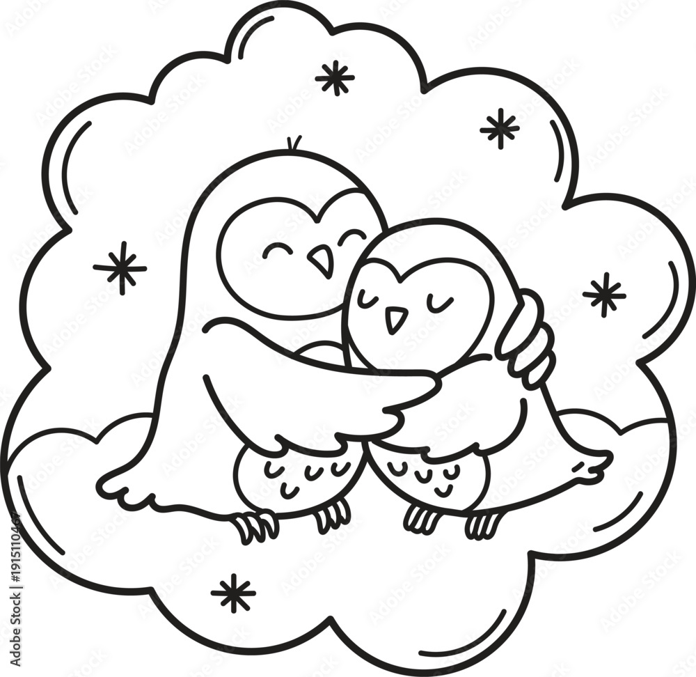 Fototapeta premium cute hugging owls illustration
