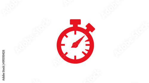 A red stopwatch icon on a white background, with clock face detail