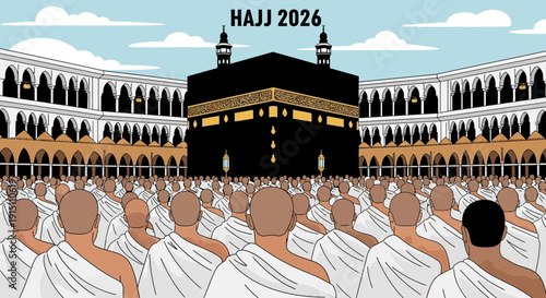 Pilgrims gathered around the Kaaba during Hajj 2026 in Mecca, a significant Islamic ritual and worship event