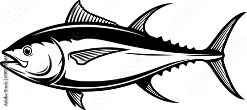 Dynamic Tuna Fish Silhouette - Pelagic Marine Wildlife and Sportfishing Vector