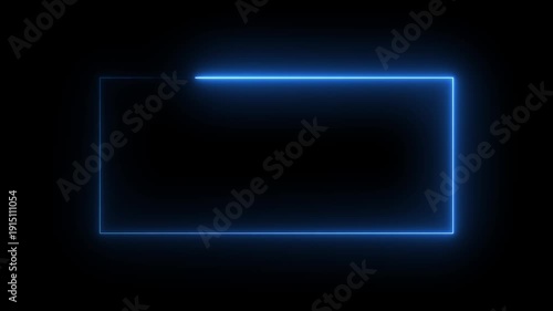 rectangle frame icon animation glowing neon blue color bordar frame display box round shape retro screen photo frame rotation seamless footage line movement on black background	