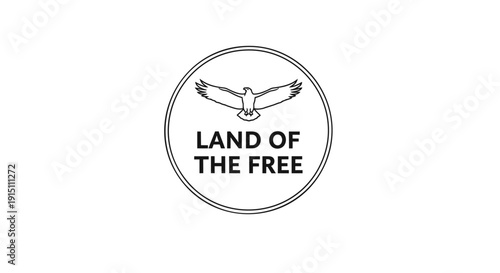 Vector illustration of a soaring eagle emblem with 'LAND OF THE FREE' text on a circular badge