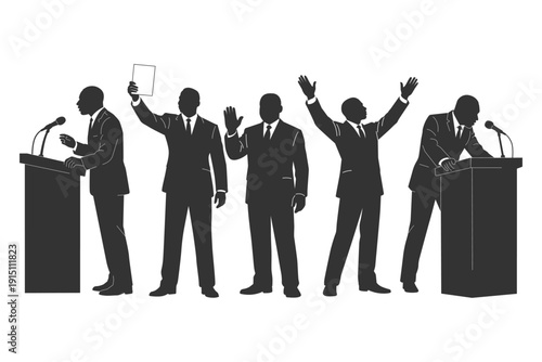 Set silhouette people illustrating justice, equality and unity values. Civil rights remembrance concept with diverse community togetherness. Monochrome flat vector social awareness and harmony theme.
