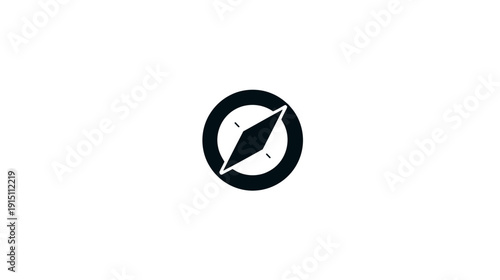 Black compass icon inside a circle on a white background, representing direction and navigation