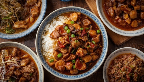 Wallpaper Mural Squid in Adobo, Filipino food, classic varied meals, overhead view Torontodigital.ca