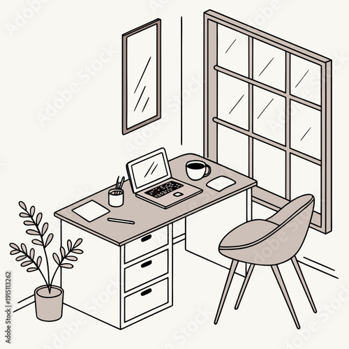 A home office with a desk and chair