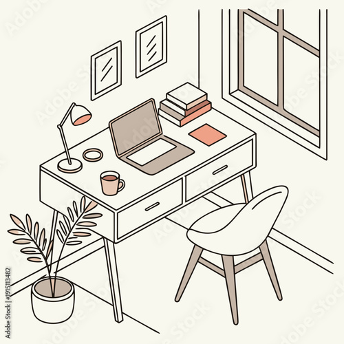 A home office setup with a desk and chair