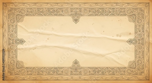 Vintage antique paper texture background with a floral grunge frame and ornamental vector border design for a retro wedding invitation card