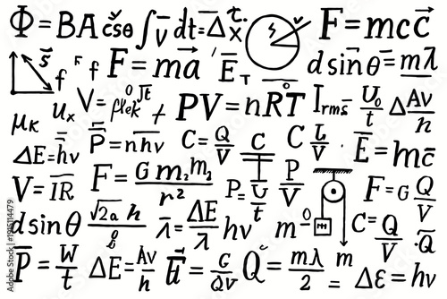 Chaotic Physics Equations Mashup | Funny ASCII Art Science Formulas Overload Illustration