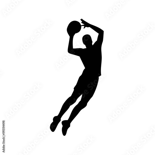 Black silhouette of volleyball players in action poses, jumping, serving, spiking, blocking silhouette 