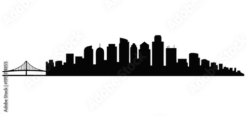 Black city skyline silhouette  with modern and classic buildings, skyscrapers silhouette 