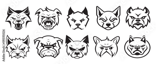  angry dog head set sketch hand drawn in doodle style vector