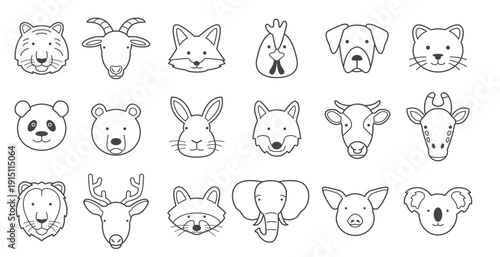 animal face outline set