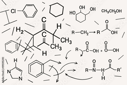Abstract Chaos of Organic Chemistry Mechanisms and Functional Groups Collage