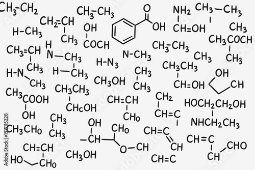 Dense Organic Chemistry Formulas and Molecular Structures Pattern – Scientific Background Vector Illustration