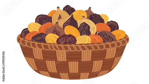 A woven basket filled with assorted fruits, including oranges, apples, and pears, viewed from above in a still life composition.