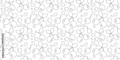 cherry fruit seamless pattern line design red background. fresh produce, healthy food illustration for packaging, textile print, wallpaper, or web design. simple vector. pattern with white background