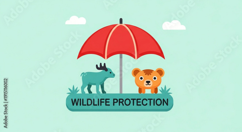 Wildlife protection concept with umbrella sheltering animals