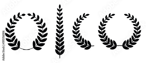  laurel wreath award icon set olive branch silhouette