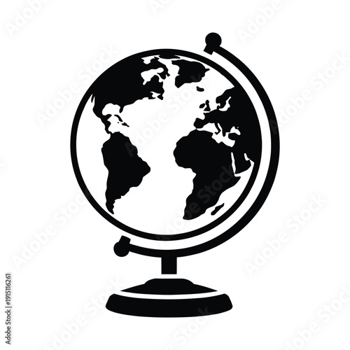 Minimalist Globe Icon Black and White Flat Vector Silhouette
