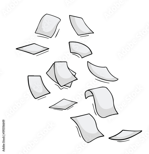 paper files of documents fall down flying sheets blank 