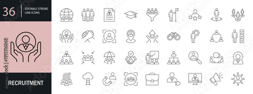 Recruitment icon set. Editable line icons. Vector illustration.
