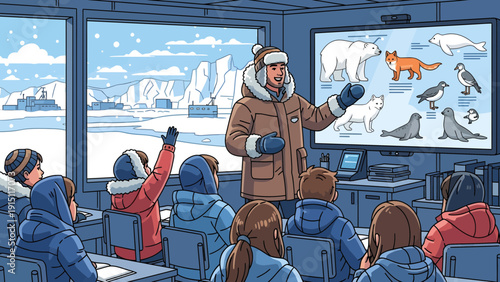 Arctic Classroom Instructor Teaching About Polar Animals.