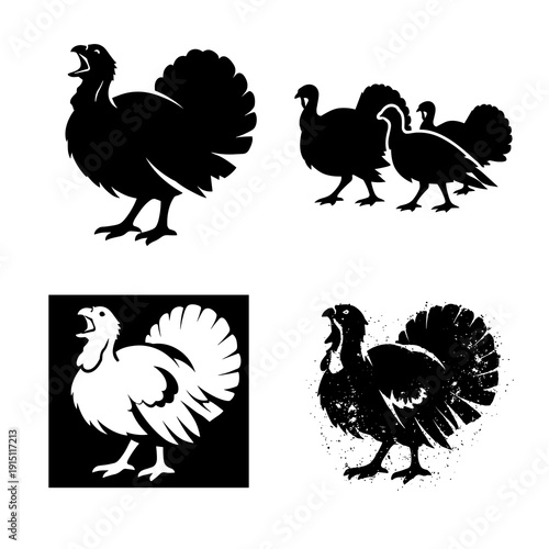 Turkey Silhouettes Collection – Wild Turkey Icons Set