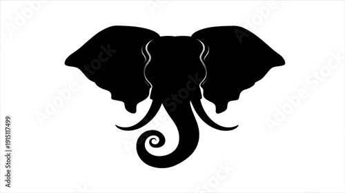 A simple, symmetrical silhouette of an elephant's head and trunk, with prominent ears