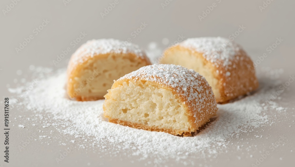 Fototapeta premium slices of fluffy Japanese cake dusted with sugar