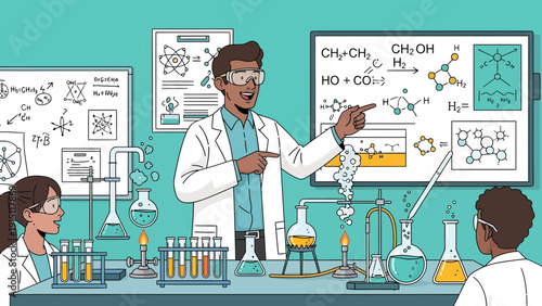 Chemistry Class Teacher Explaining Chemical Formulas to Students.