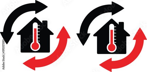 Home Heating Temperature Control Outline Icon Set Smart Thermostat Cycle Concept