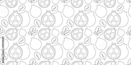 pomegranate fruit seamless pattern line red background. fresh healthy super food illustration for packaging, wallpaper, textile, or web design. simple vector. pattern with white background 