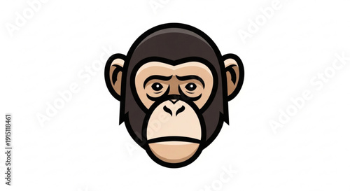 Cartoon monkey head with angry expression on white background