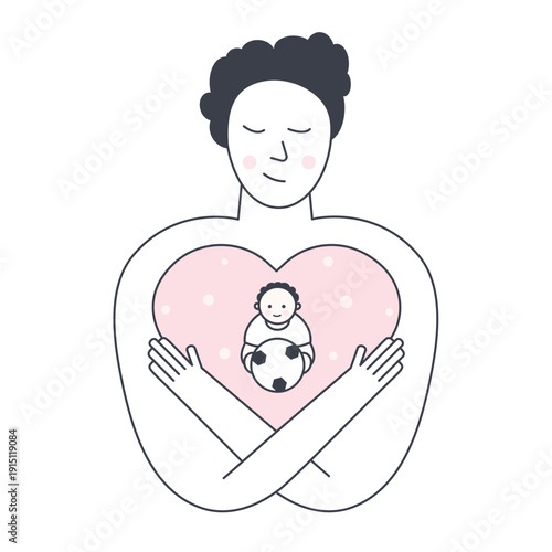 Adult man hugging his inner child inside heart – vector illustration
